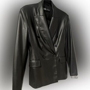 Zara Black Faux Leather Blazer